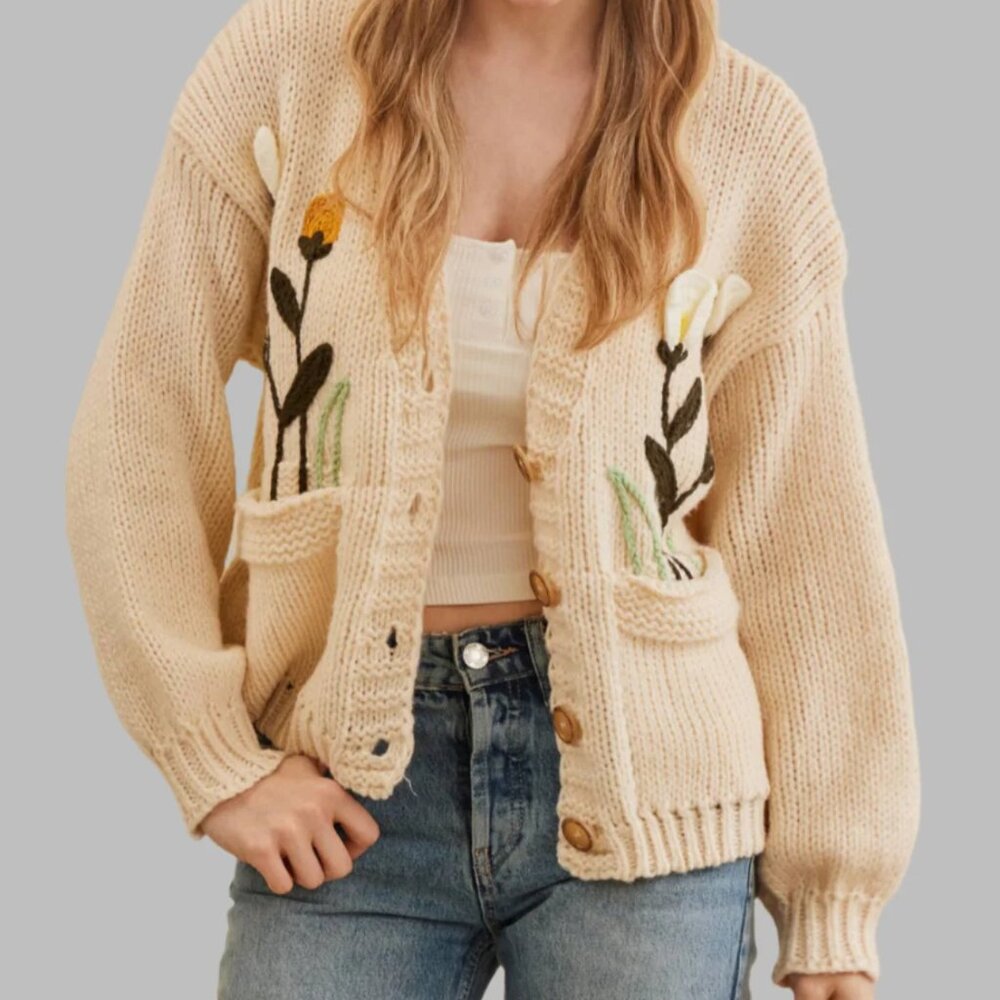 NWT Bloom Where You're Planted Embroidered Knit Cardigan